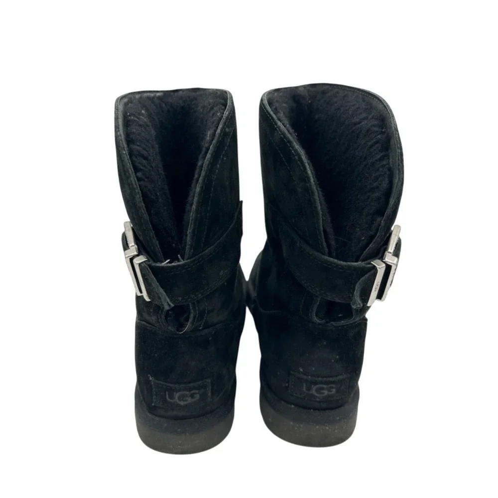 UGG Buckle Boots Women's Size 9‎ Black Leather Suede Shearling Mid Calf